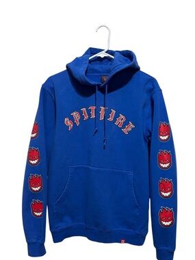 Spitfire Blue Hoodie with Red Flame Face Sleeves